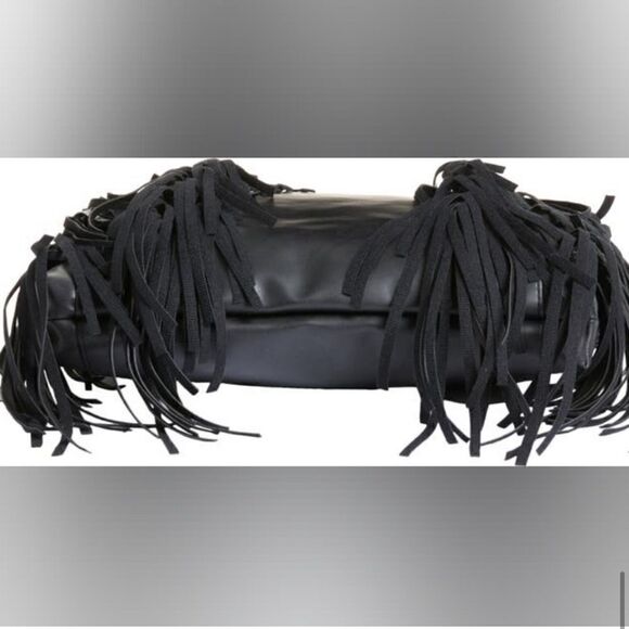 New Area Stars Black Fringe Hobo Shoulder Bag Faux Leather Spacious New w/ Tags - Picture 12 of 14